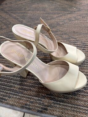 Stuart Weitzman Ivory Ankle-Strap Platform Heels